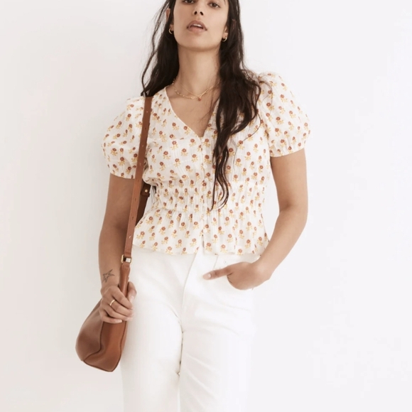 Madewell Tops - Madewell Sophia Short sleeve top In Wild Calendula Block Print Sz.XL